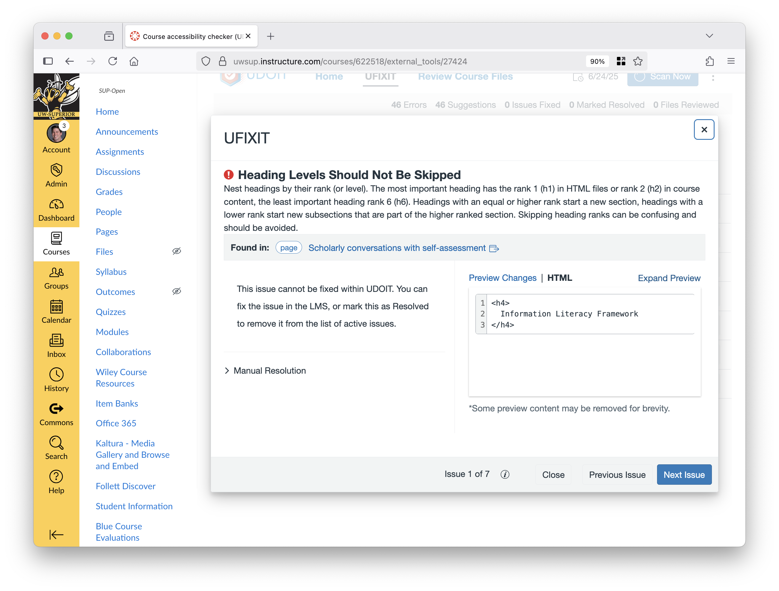 Screenshot of error shown in UFIXIT